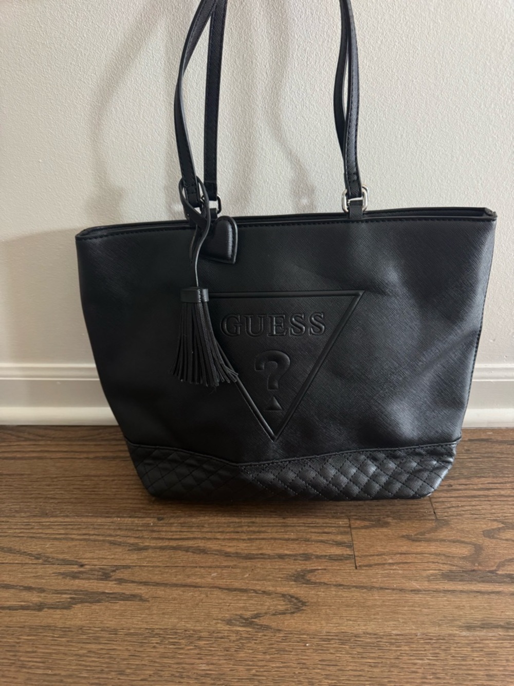 GUESS Black Quilted Bottom Tote Bag